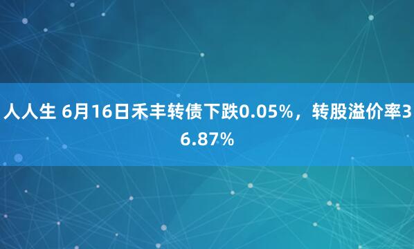 人人生 6月16日禾丰转债下跌0.05%，转股溢价率36.87%